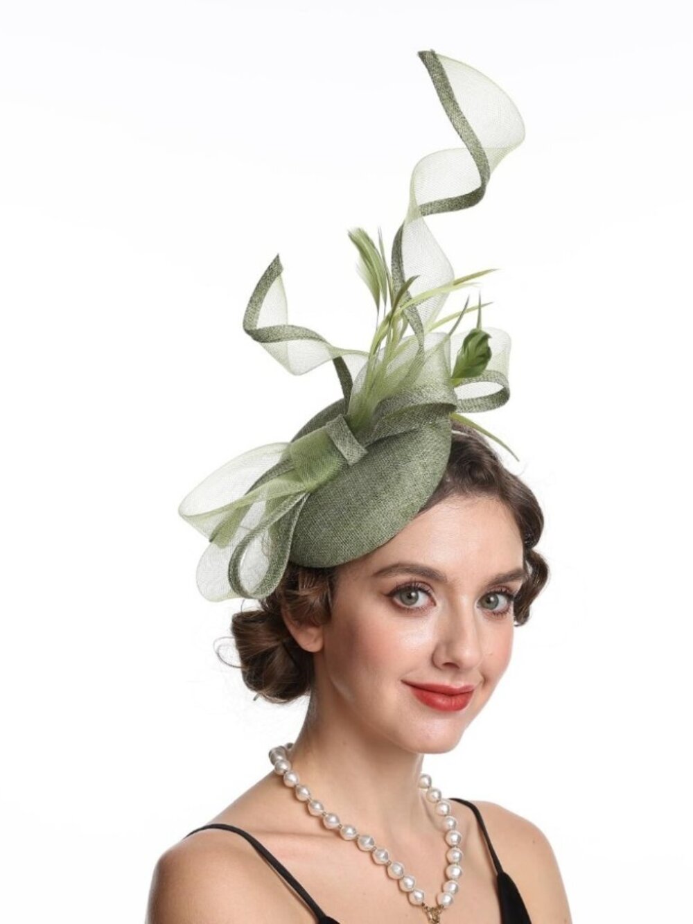 Women’s Feather Fascinator Derby Bridal Hat Hj12-avocade Green